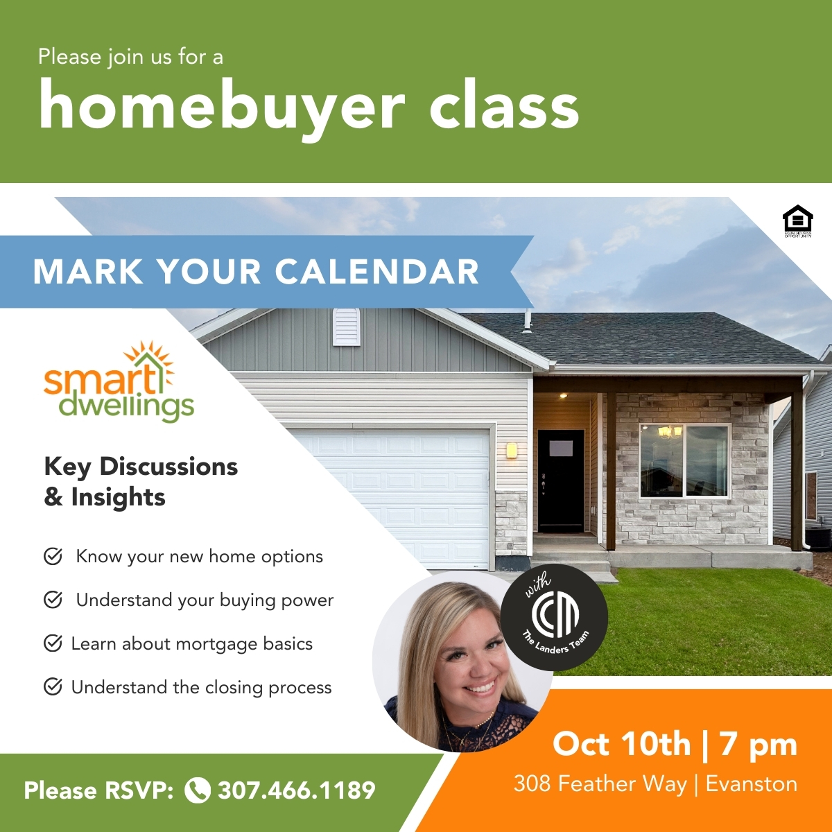 Homebuyer Class invitation for October 10th, 2024 at 7 pm at 1405 Louise Lane